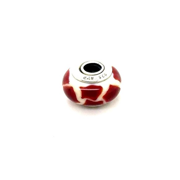 Beautiful Little Red/White Patches Murano Glass Charm - Picture 2 of 4